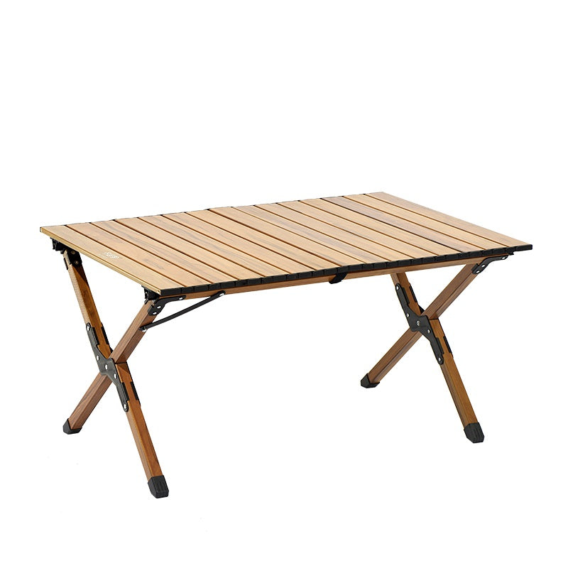 Campingtafel | middelhoog | volledig van aluminium met houtprint | oprolbaar blad | lichtgewicht en compact